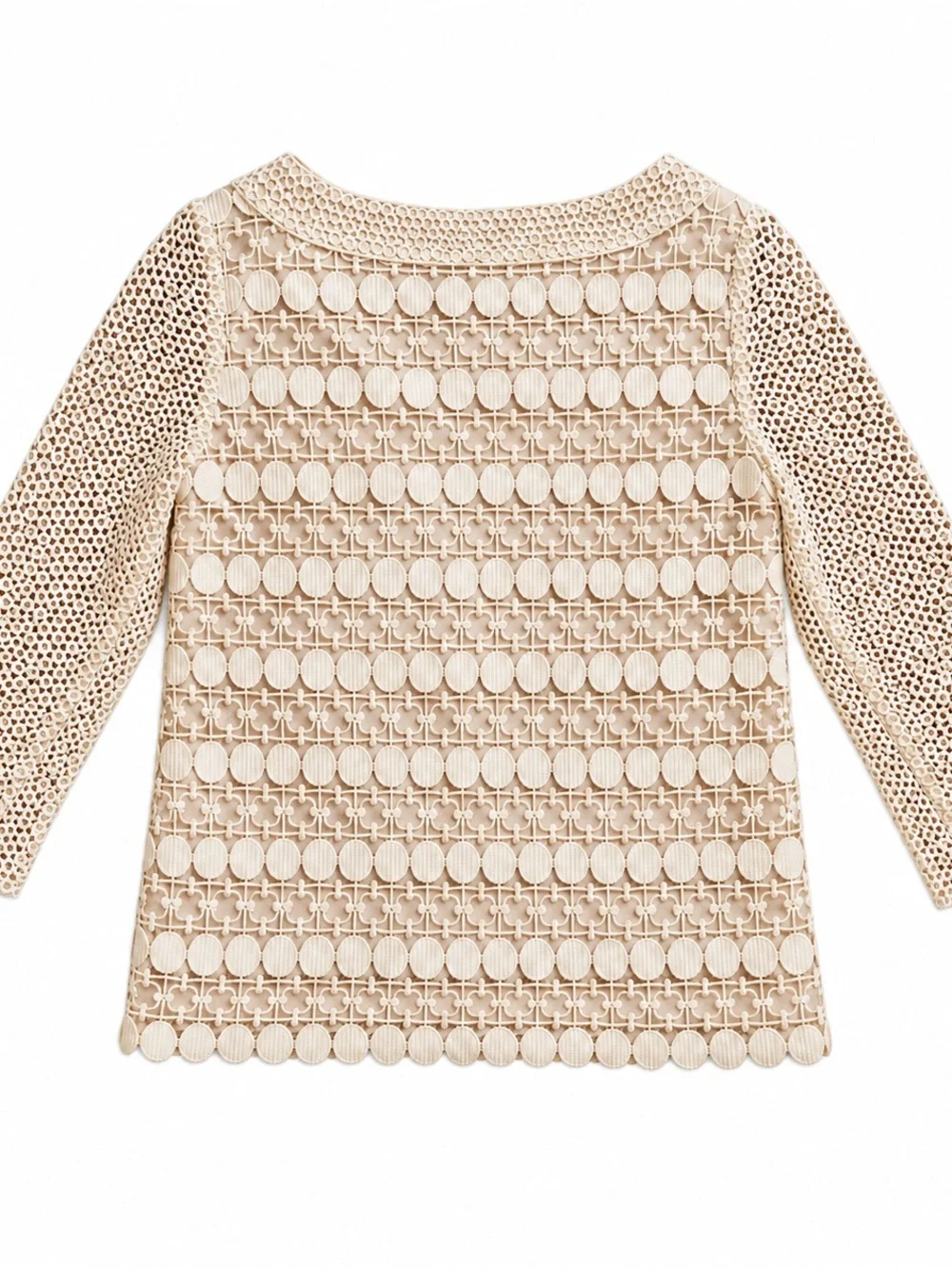 Tory Burch Ivory Crochet Lace 3/4 Sleeve Blouse Sz. 8